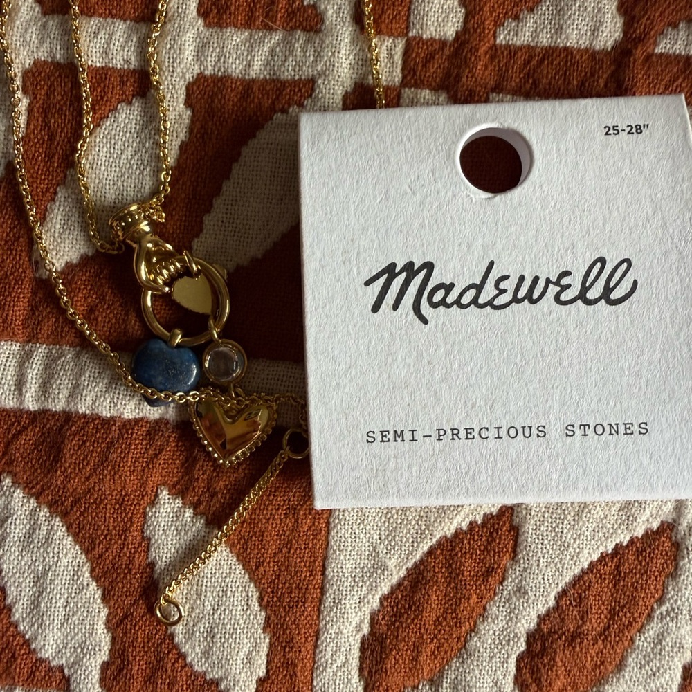 Madewell Gold Layered Necklace with Blue Stone and Clear Accent